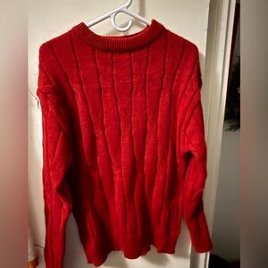 Red Crewneck Cableknit Sweater